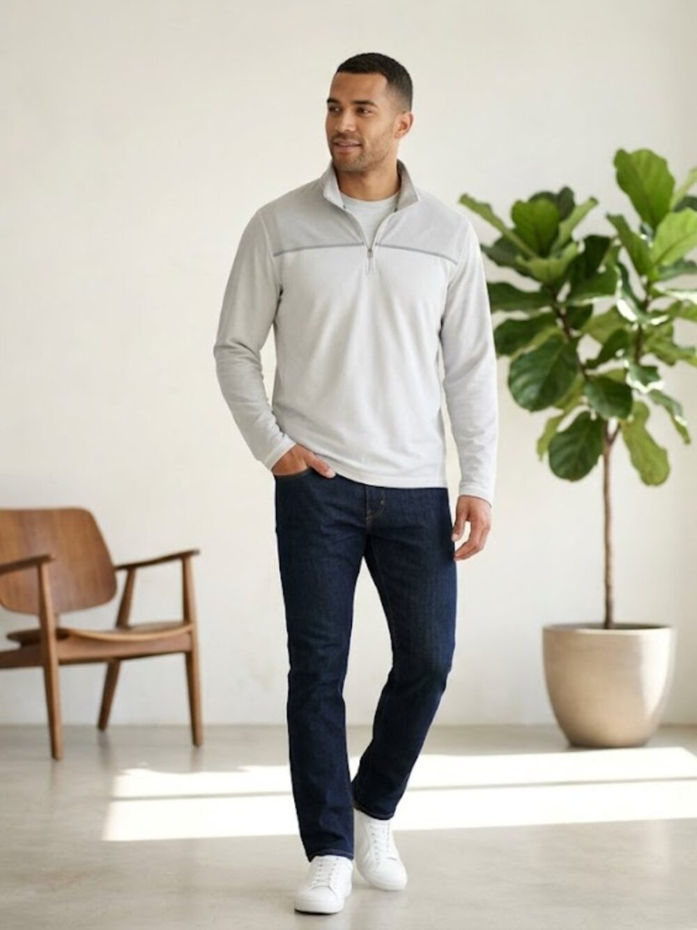 Calvin Klein Light Gray Quarter-Zip Top Large
